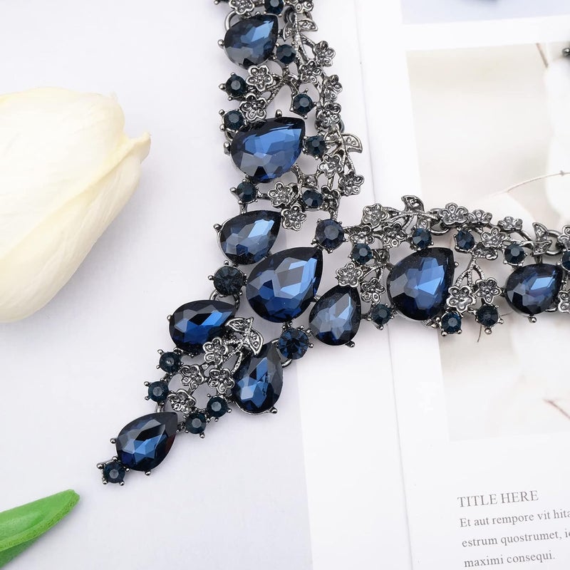 CSY Elegant Crystal Costume Jewelry Sets Flower Bridal Necklace Earrings Stretch Bangle Set for Bride Bridesmaid Wedding Dress Accessories - Image 5